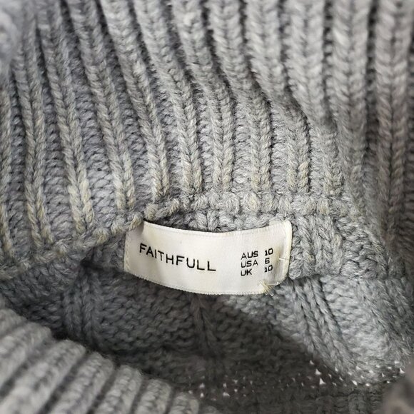 Faithfull the Brand Womens Chunky Sweater Size 6 Gray Mock Neck Cable Knit FLAW - Picture 4 of 8